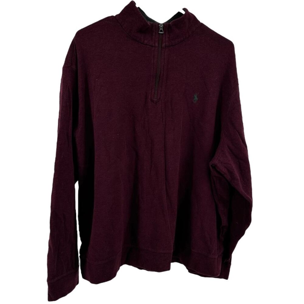 Polo Ralph Lauren 1/4 Zip Pullover Sweater Embroidered Logo Cotton Maroon XXL